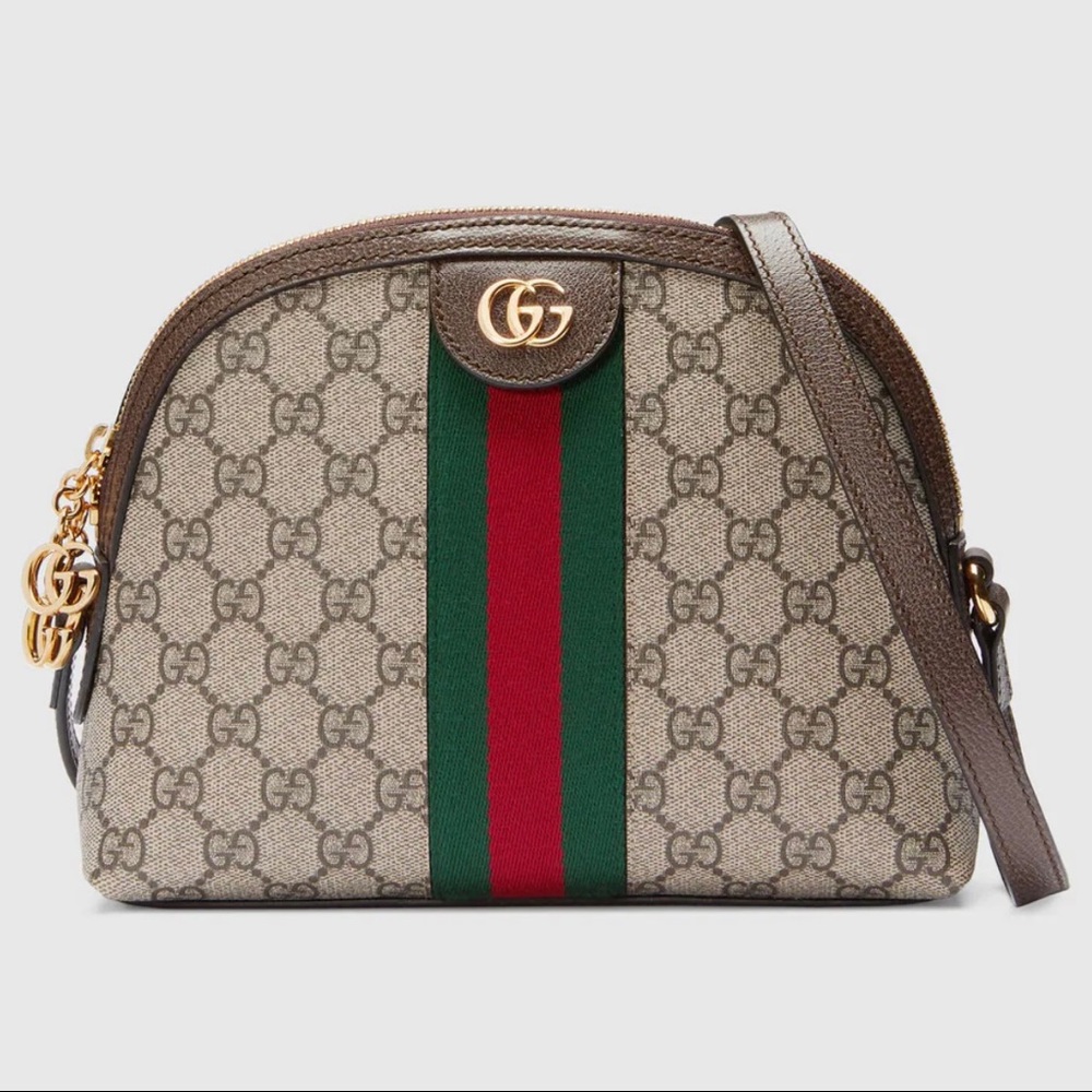 Gucci Beige GG Supreme Canvas Crossbody with Green and Red Web